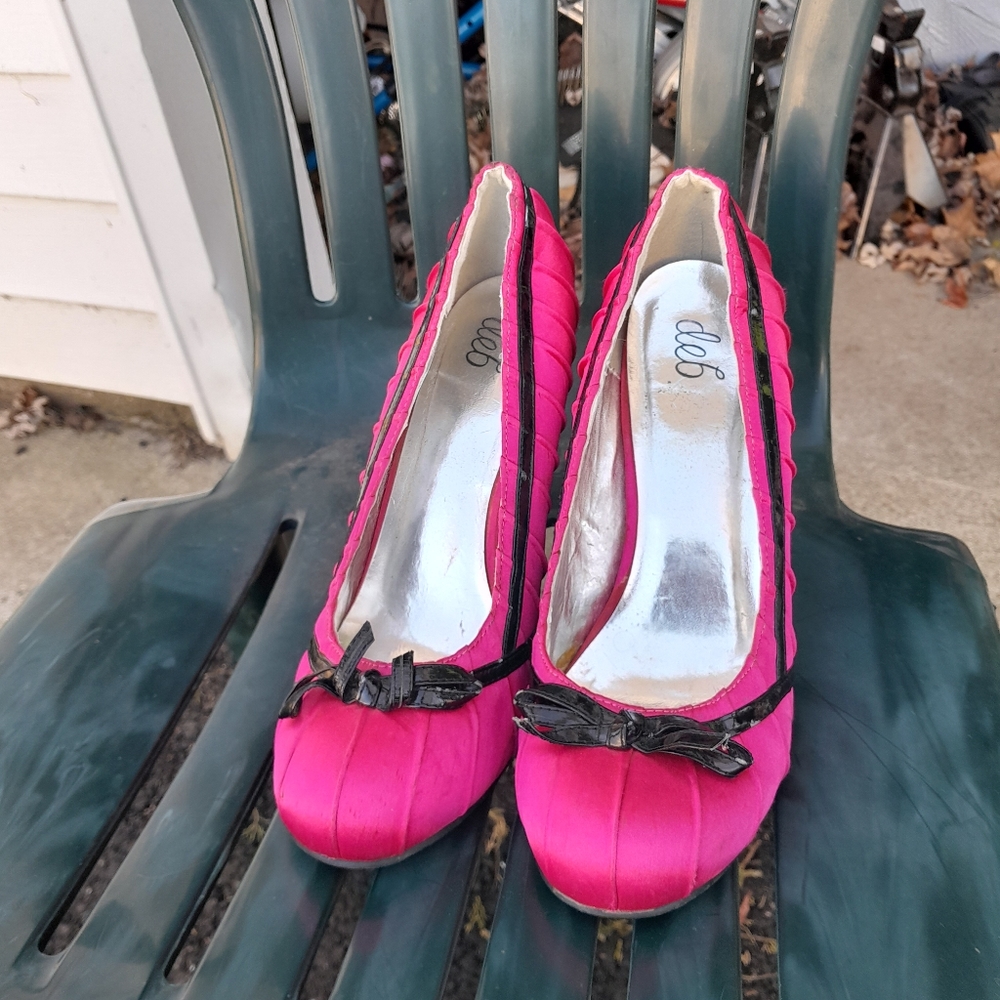 Deb hot pink slip on high heels